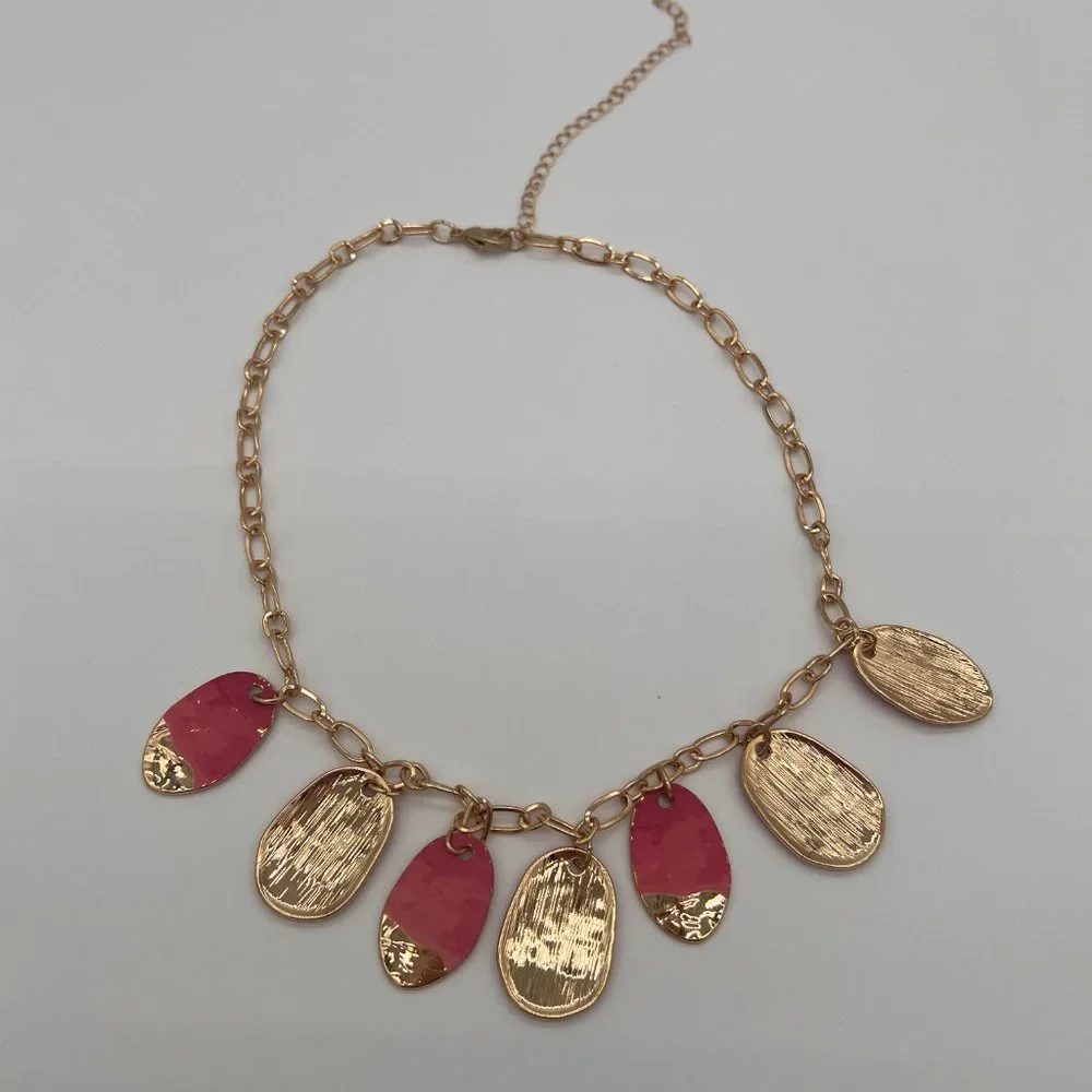 NWOT ๐ฅ 18" Pink & Gold Teardrop Necklace w/ 4" Extender Women's Time And Tru - Picture 2 of 6